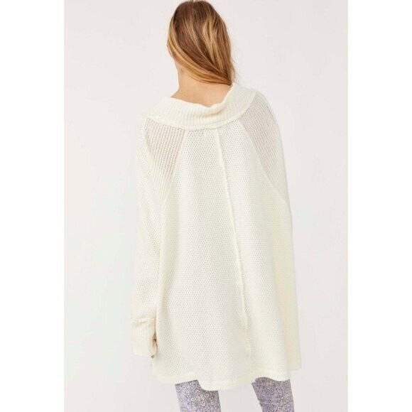 NWT Free People She's A Keeper Oversized Off Shoulder Sweater Tunic Cream L - Picture 5 of 12